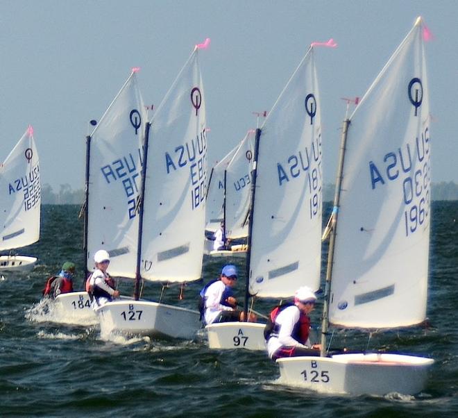 The Optimist National Championships at Pensacola Yacht Club are really three championships sailed in a week... the Optimist Team Race Nationals, the Optimist Girls Nationals and the overall Optimist National Championship. There is Green Fleet Racing, too © Talbot Wilson